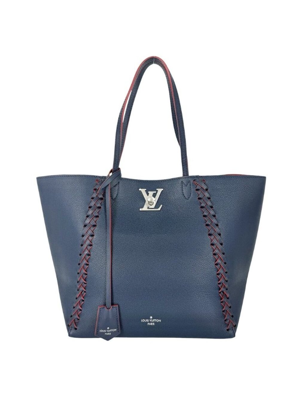 Louis Vuitton Tote Bag Lockme Cabas Marine Rouge Shoulder Leather Navy Red